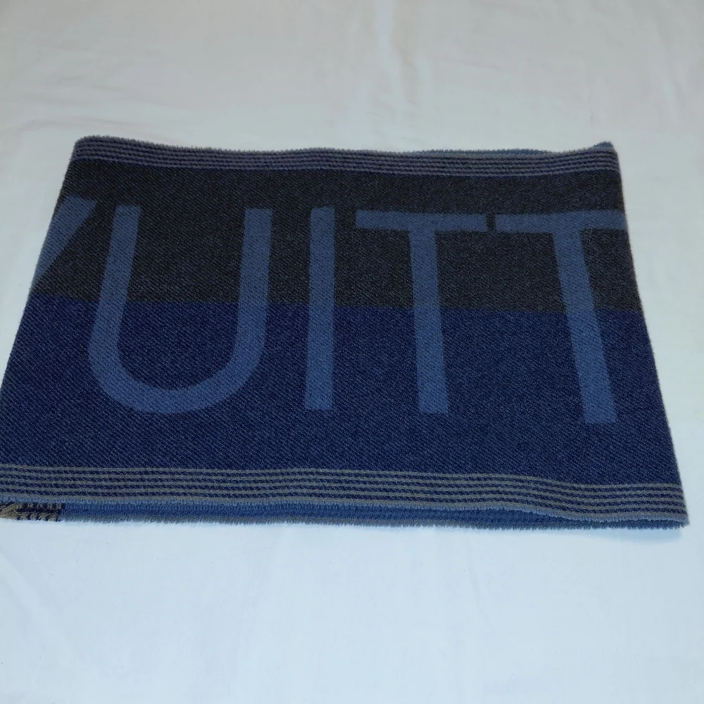 Louis Vuitton Wool Luxury Blue Gray Brown Long Wool Scarf